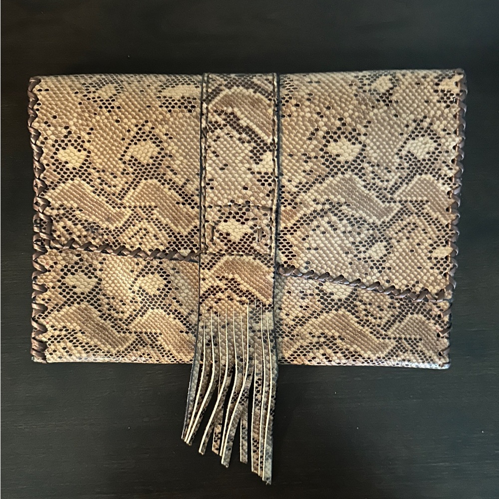 NEW Handmade /Stitched Snakeskin Print Real  Leather ClutchHandbag